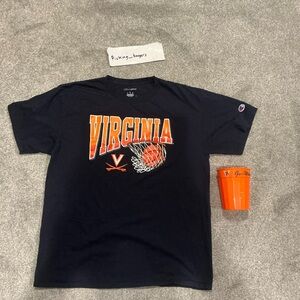 Champion Virginia Basketball tee Navy, Orange, White plus a UVA vintage cup